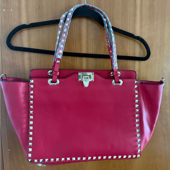 Stylish Red Studded Tote Bag